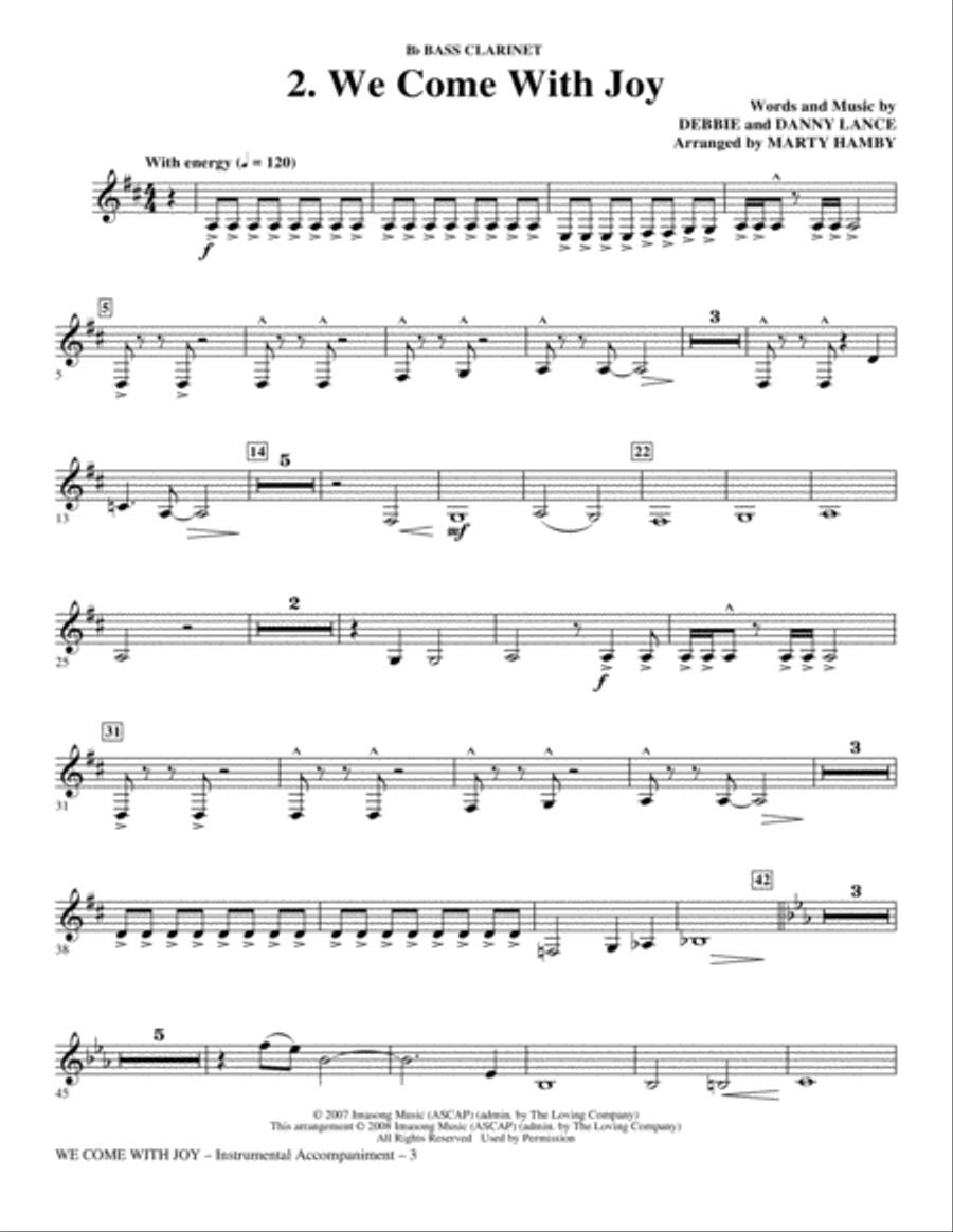 We Come With Joy Orchestration - Bass Clarinet (Sub. Cello) Choir scores gallery preview page 3