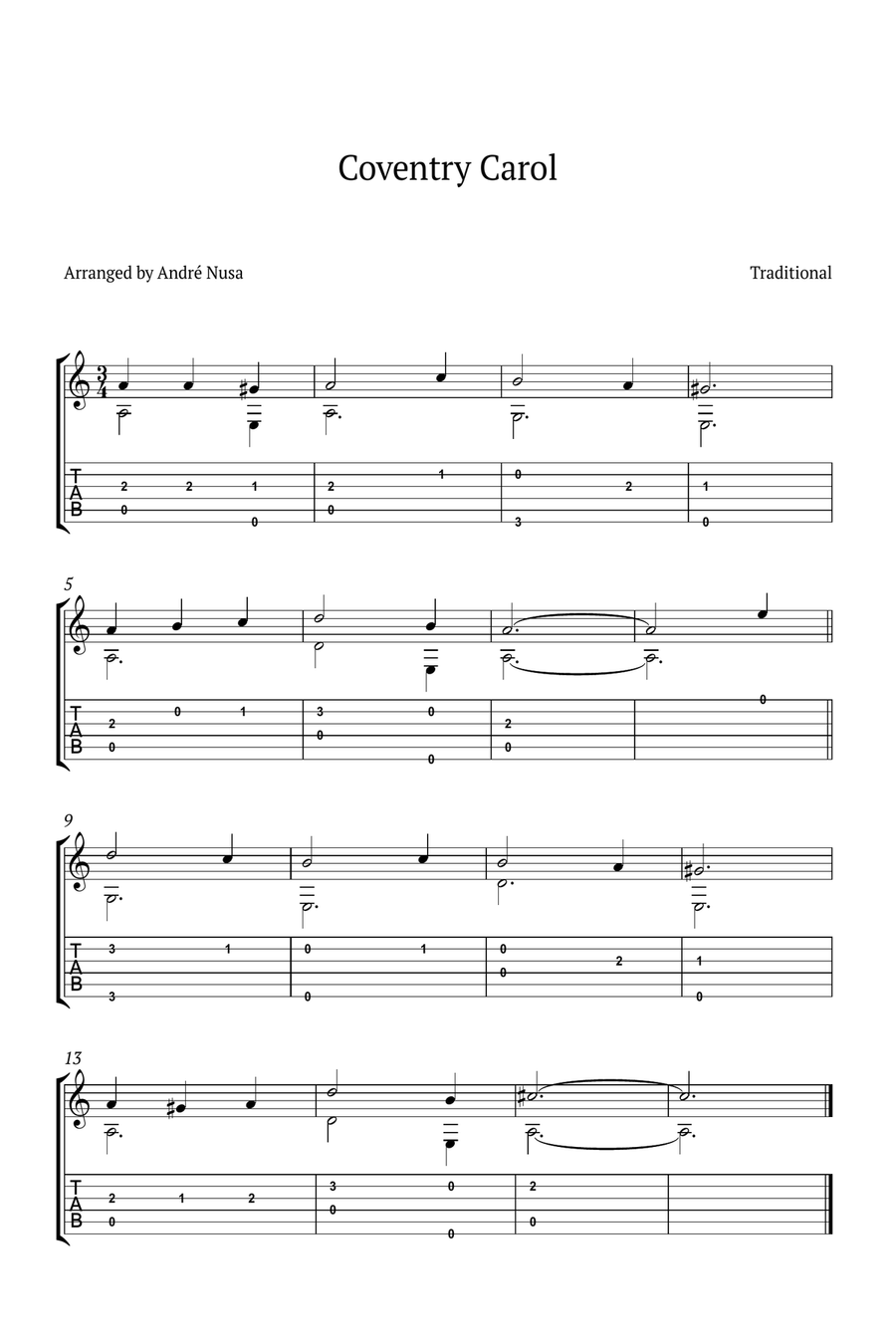 Conventry Carol Guitar Tablature scores gallery preview page 1