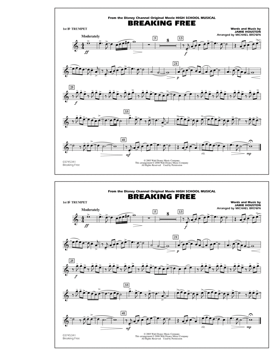 Breaking Free (from High School Musical) - 1st Bb Trumpet
