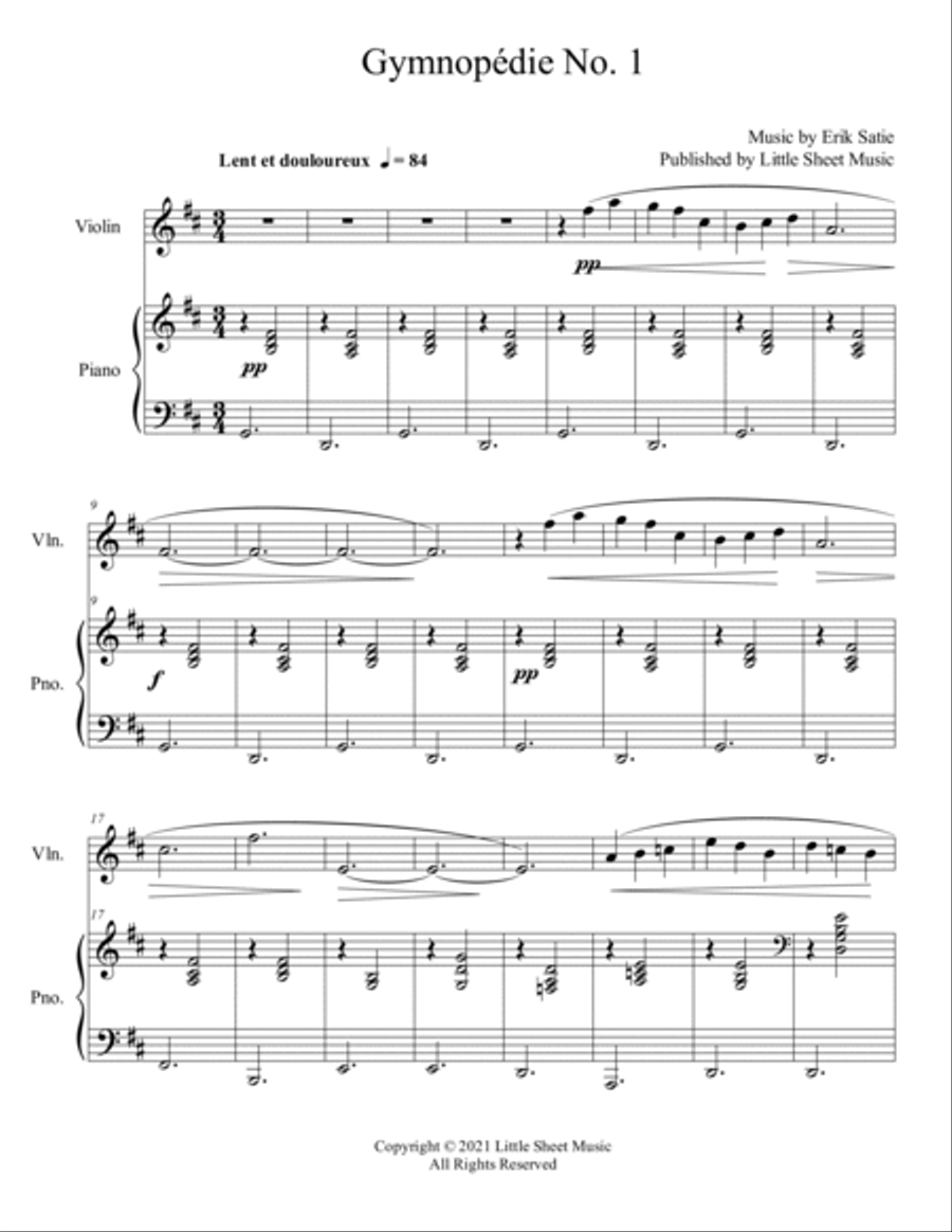 Gymnopédie No. 1 Violin Solo scores gallery preview page 2