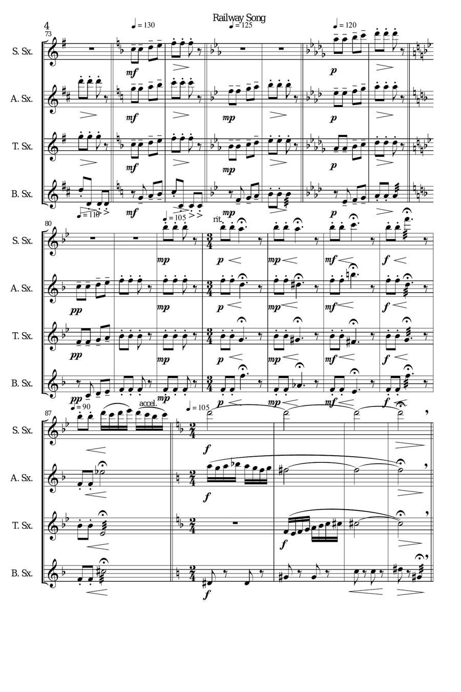Railway Song (Auf de schwäb'sche Eisebahne) for saxophone quartet Saxophone Quartet scores gallery preview page 4