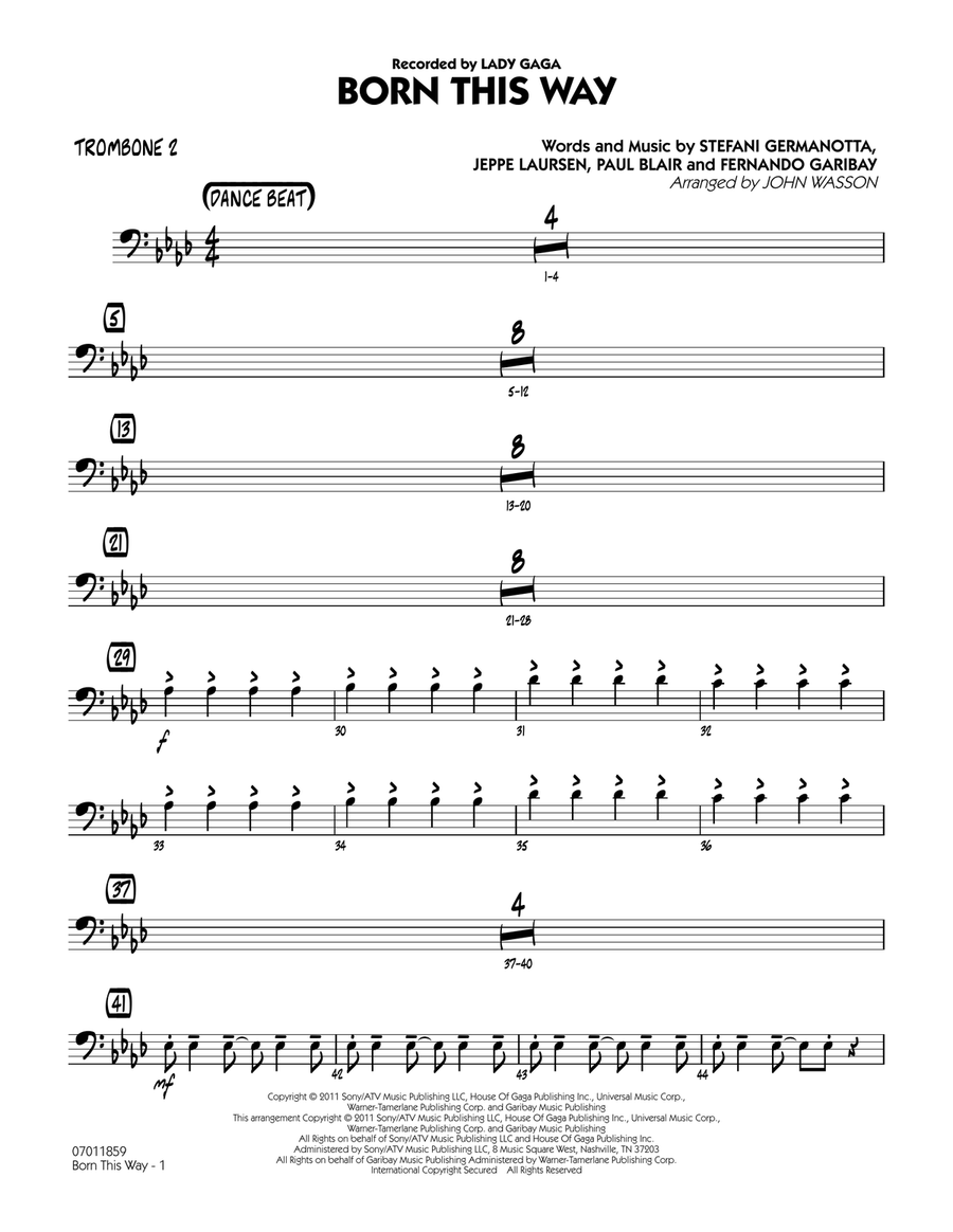 Born This Way - Trombone 2 Jazz Ensemble scores gallery preview page 1