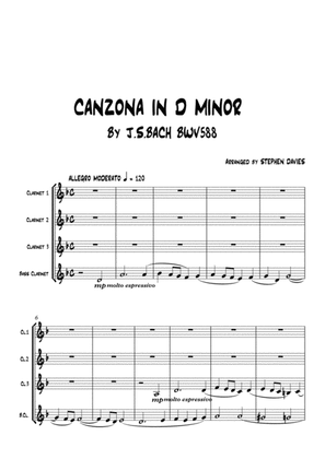 Book cover for 'Canzona in D Minor' by J.S.Bach BWV588 for Clarinet Quartet.