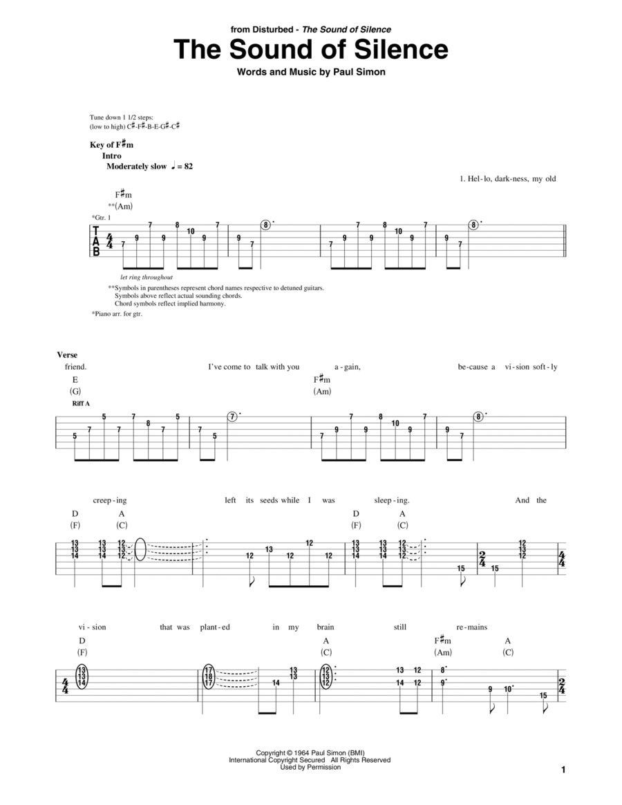 The Sound Of Silence Guitar Tablature scores gallery preview page 1