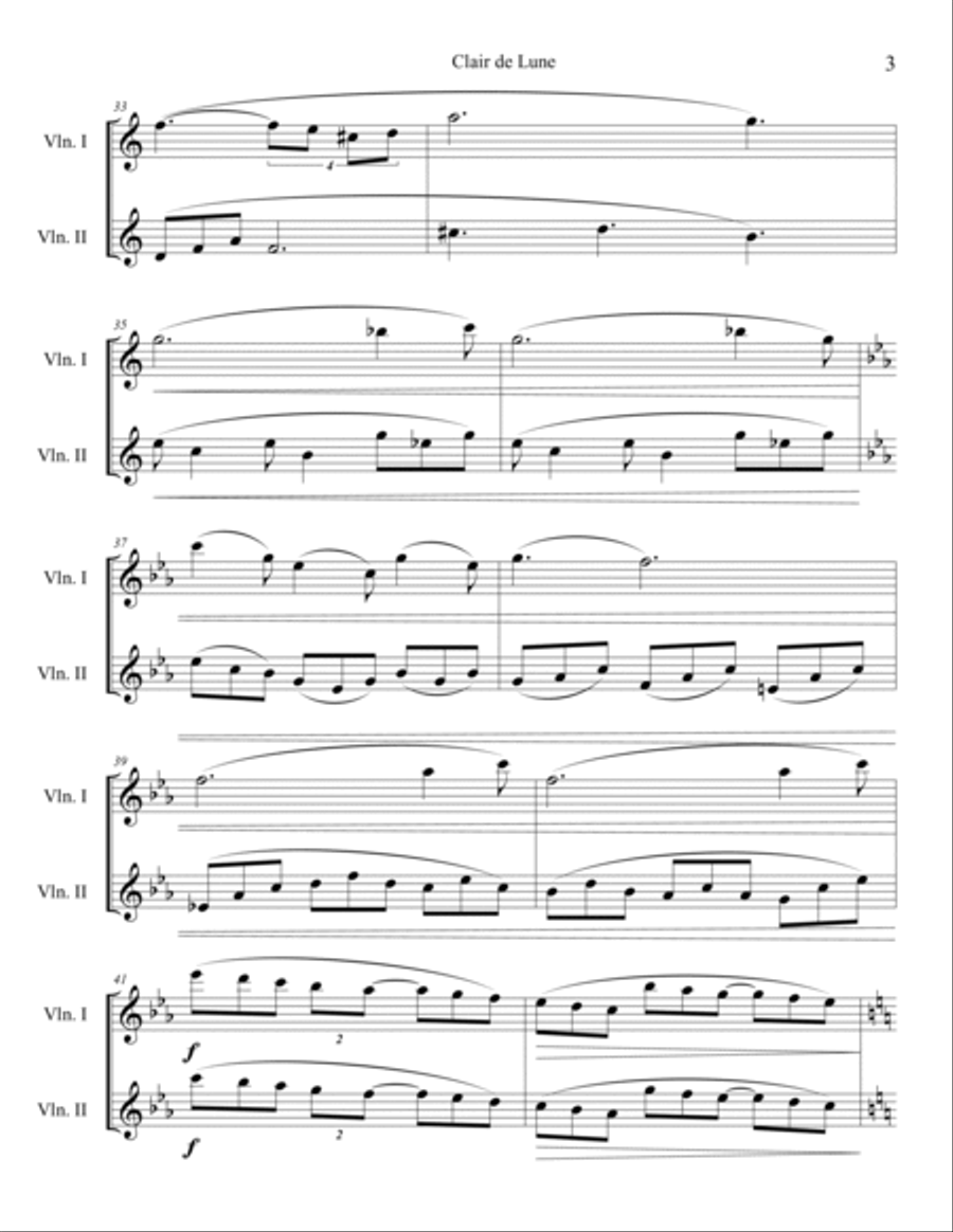 Clair de Lune (Violin Duet) String Duet scores gallery preview page 3