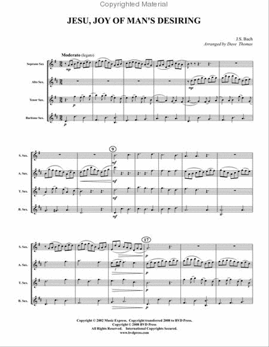 Jesu, Joy of Man's Desiring Saxophone Quartet scores gallery preview page 2
