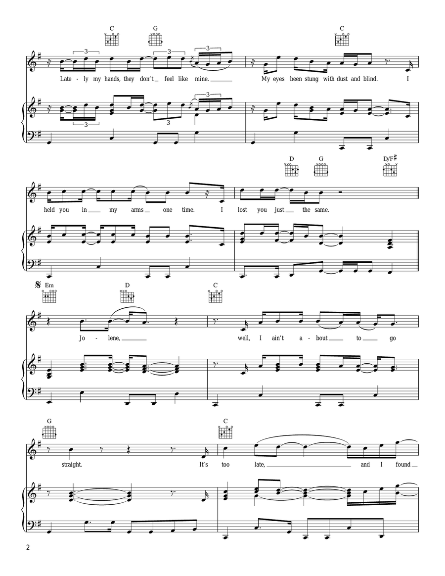 Jolene Jolene Piano, Vocal, Guitar scores gallery preview page 2