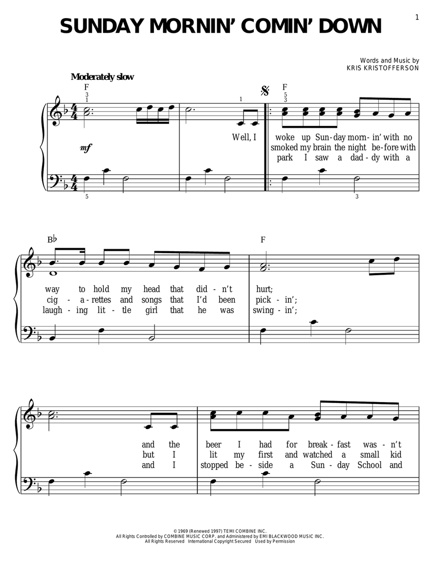 Sunday Mornin' Comin' Down Easy Piano scores gallery preview page 1