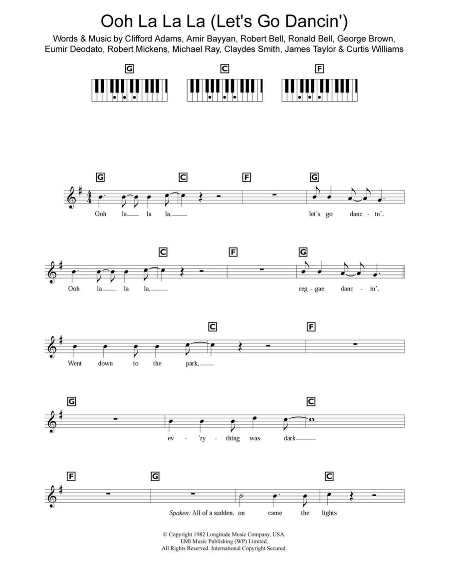 Ooh La La La (Let's Go Dancin') Piano scores gallery preview page 1