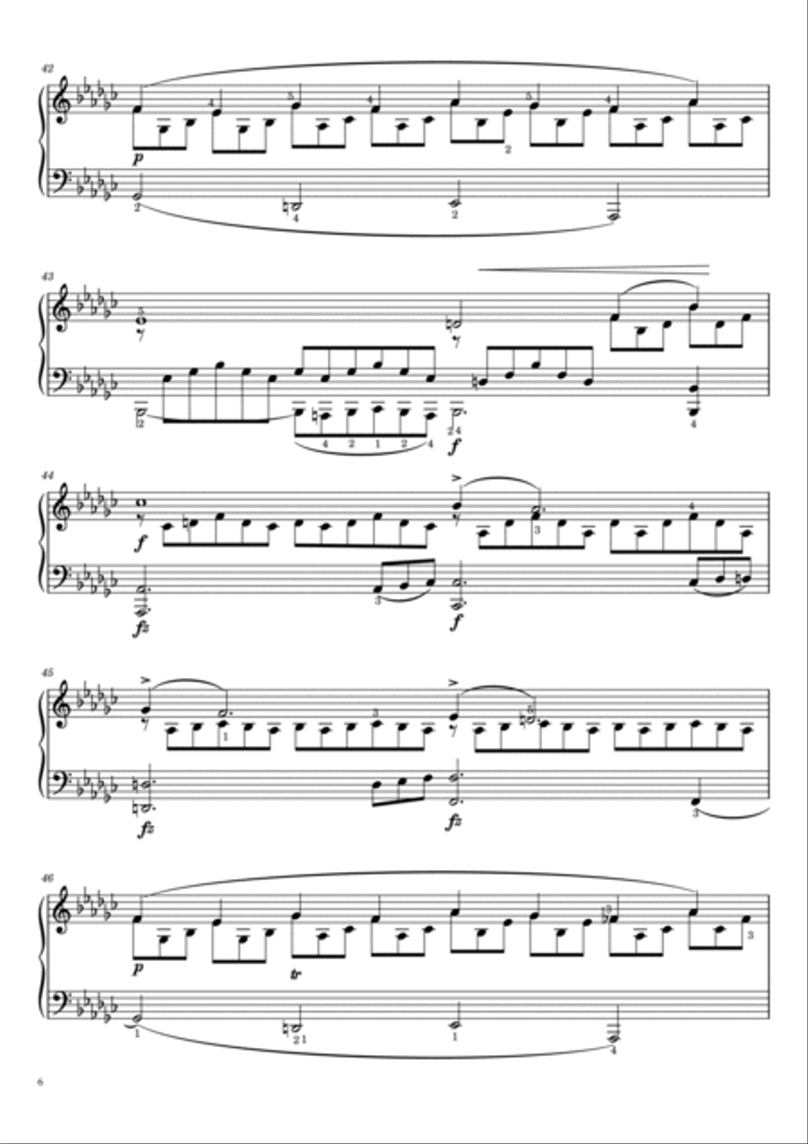 Schubert,Impromptu D.899 Op.90 No.3 in G♭ Major,For Piano Solo,With Fingering Piano Solo scores gallery preview page 6