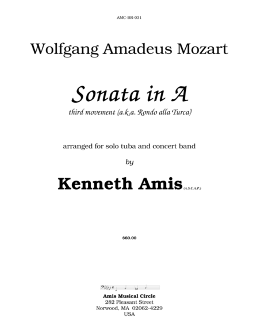 Piano Sonata in A (Third Movement --a.k.a. Turkish March) for tuba and concert band Concert Band scores gallery preview page 1