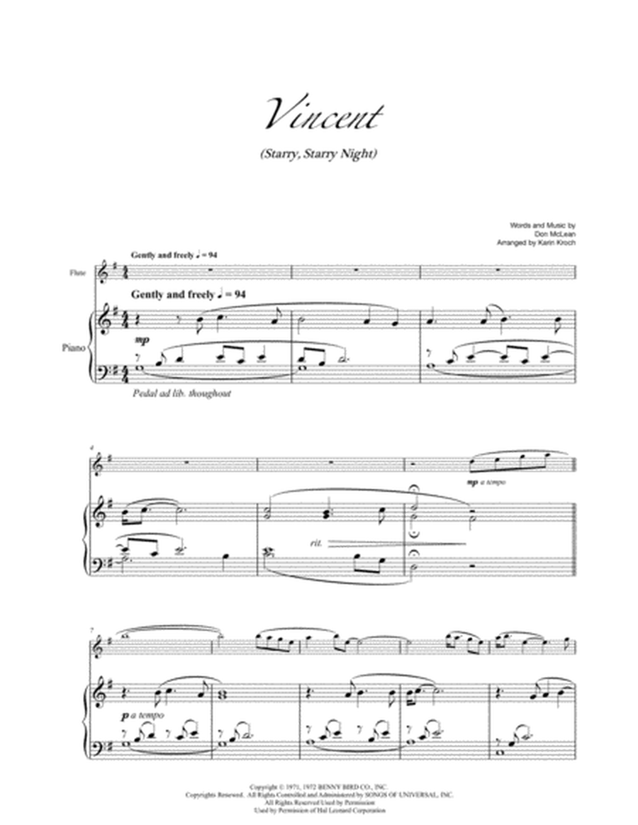 Vincent (Starry, Starry Night) for Flute solo with Piano accompaniment image number null