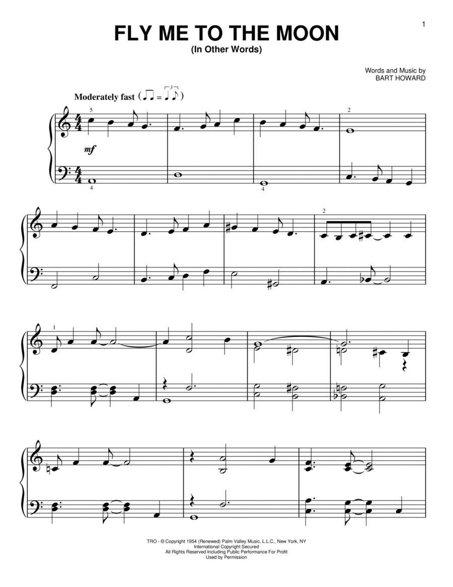Fly Me To The Moon (In Other Words) Easy Piano scores gallery preview page 1