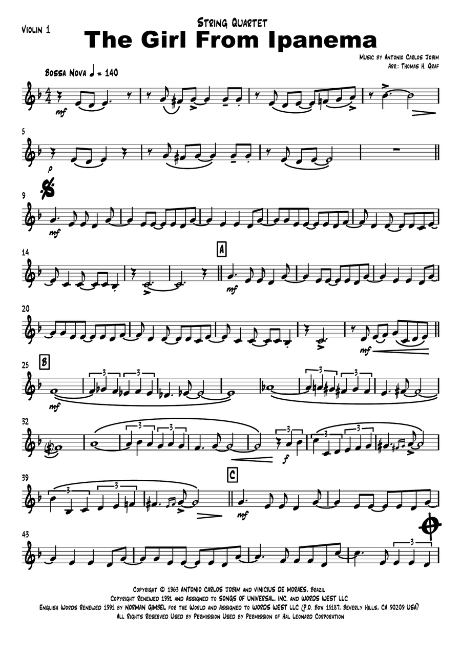 The Girl From Ipanema (Garota De Ipanema) String Quartet scores gallery preview page 5