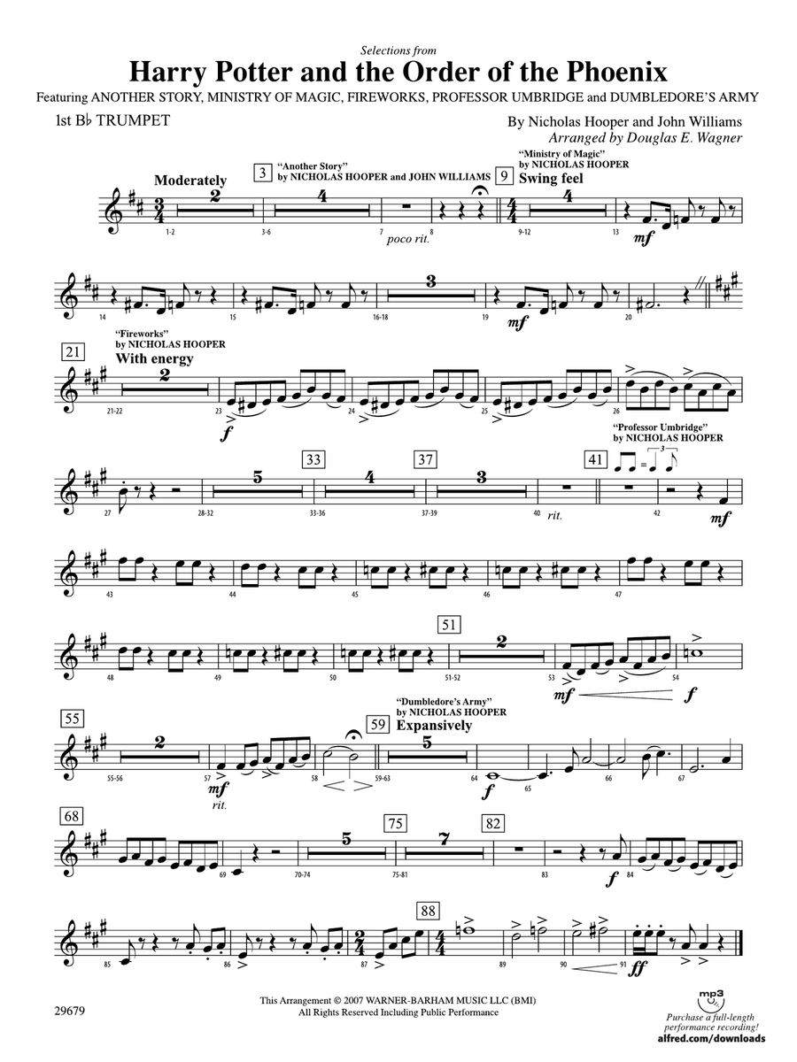 Harry Potter and the Order of the Phoenix, Selections from: 1st B-flat Trumpet