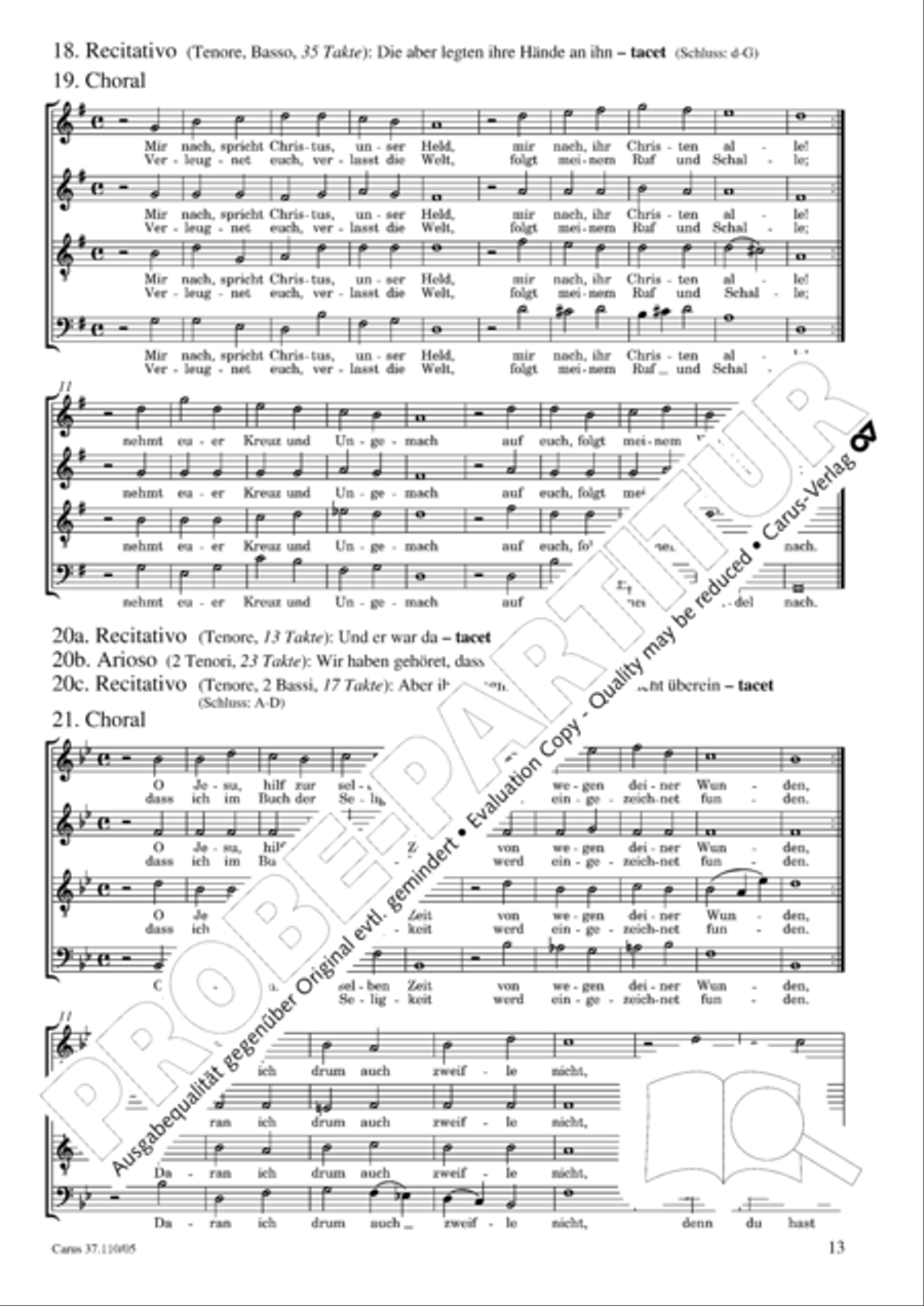 Markuspassion. Werkausgabe Reihe 1, Bd. 7 (Homilius) 4-Part scores gallery preview page 14