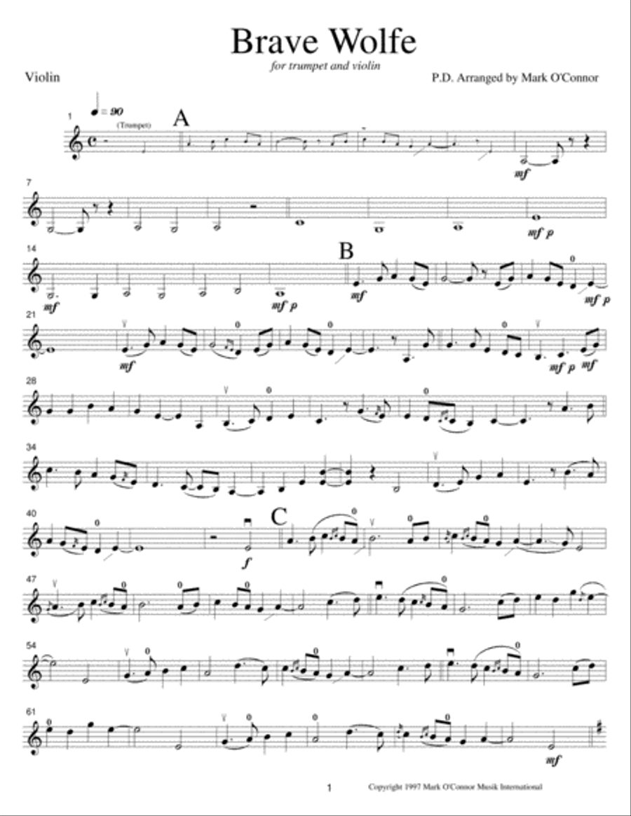 Brave Wolfe (violin part – trumpet and violin) Trumpet scores gallery preview page 4