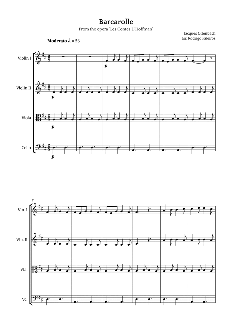 Barcarolle - Belle Nuit, O Nuit D'Amour String Quartet scores gallery preview page 1