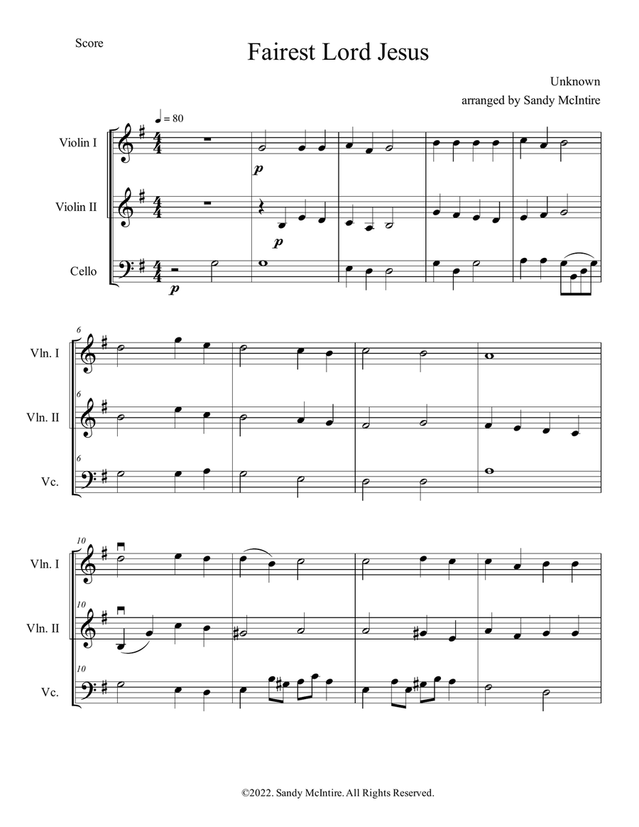 Fairest Lord Jesus String Trio scores gallery preview page 1