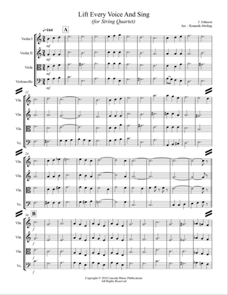 Lift Every Voice and Sing (for String Quartet) String Quartet scores gallery preview page 2