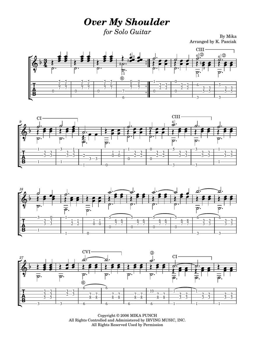 Over My Shoulder Over My Shoulder Acoustic Guitar scores gallery preview page 2
