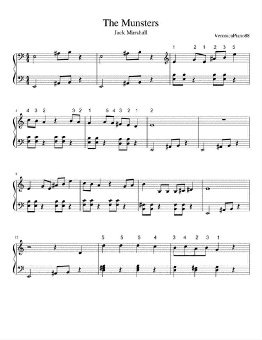 The Munsters Theme Piano Solo scores gallery preview page 1