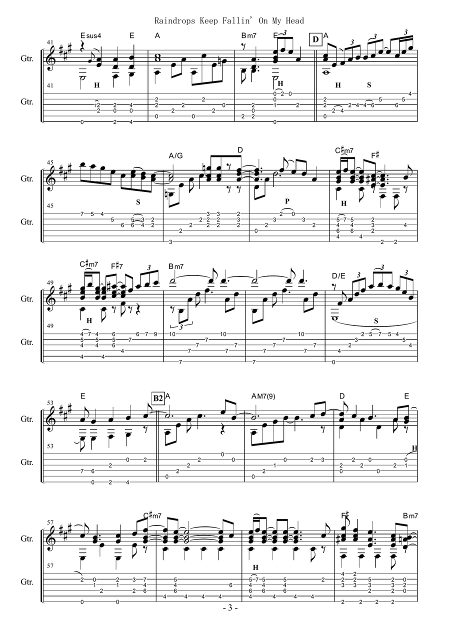 Raindrops Keep Fallin' On My Head Guitar Solo scores gallery preview page 3