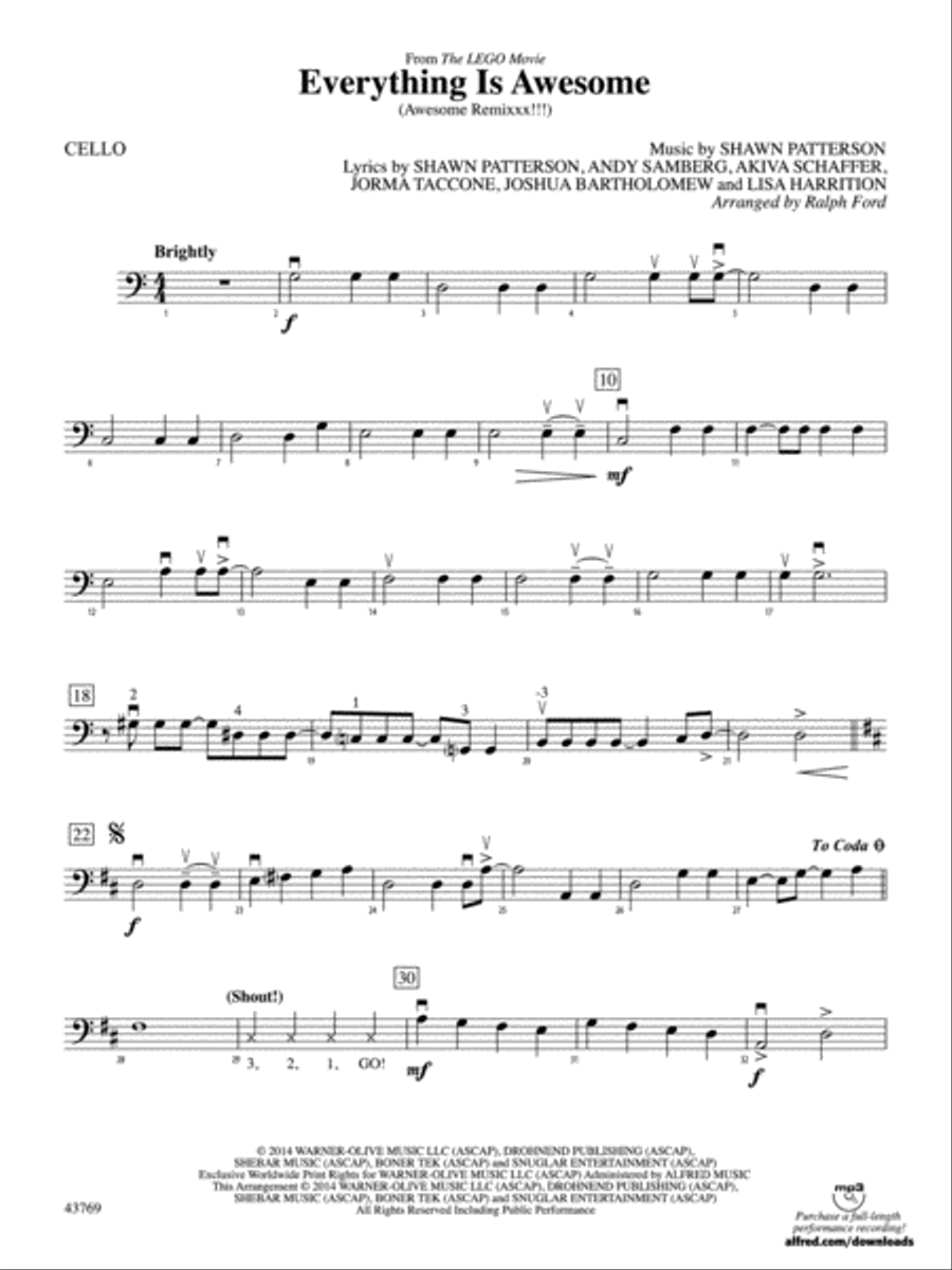 Everything Is Awesome (from The LEGO Movie): Cello String Orchestra scores gallery preview page 1