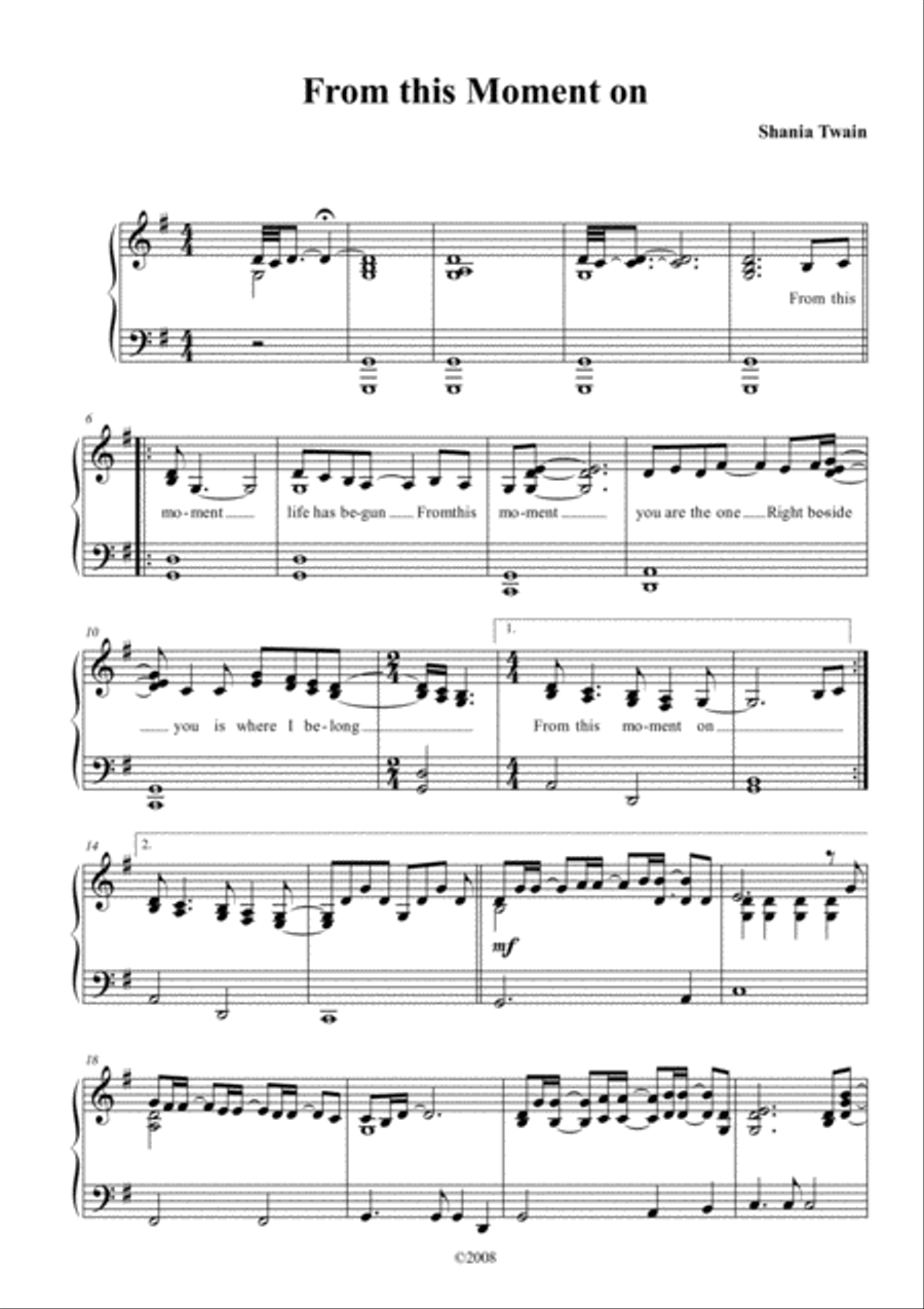 From This Moment On Piano Solo scores gallery preview page 1