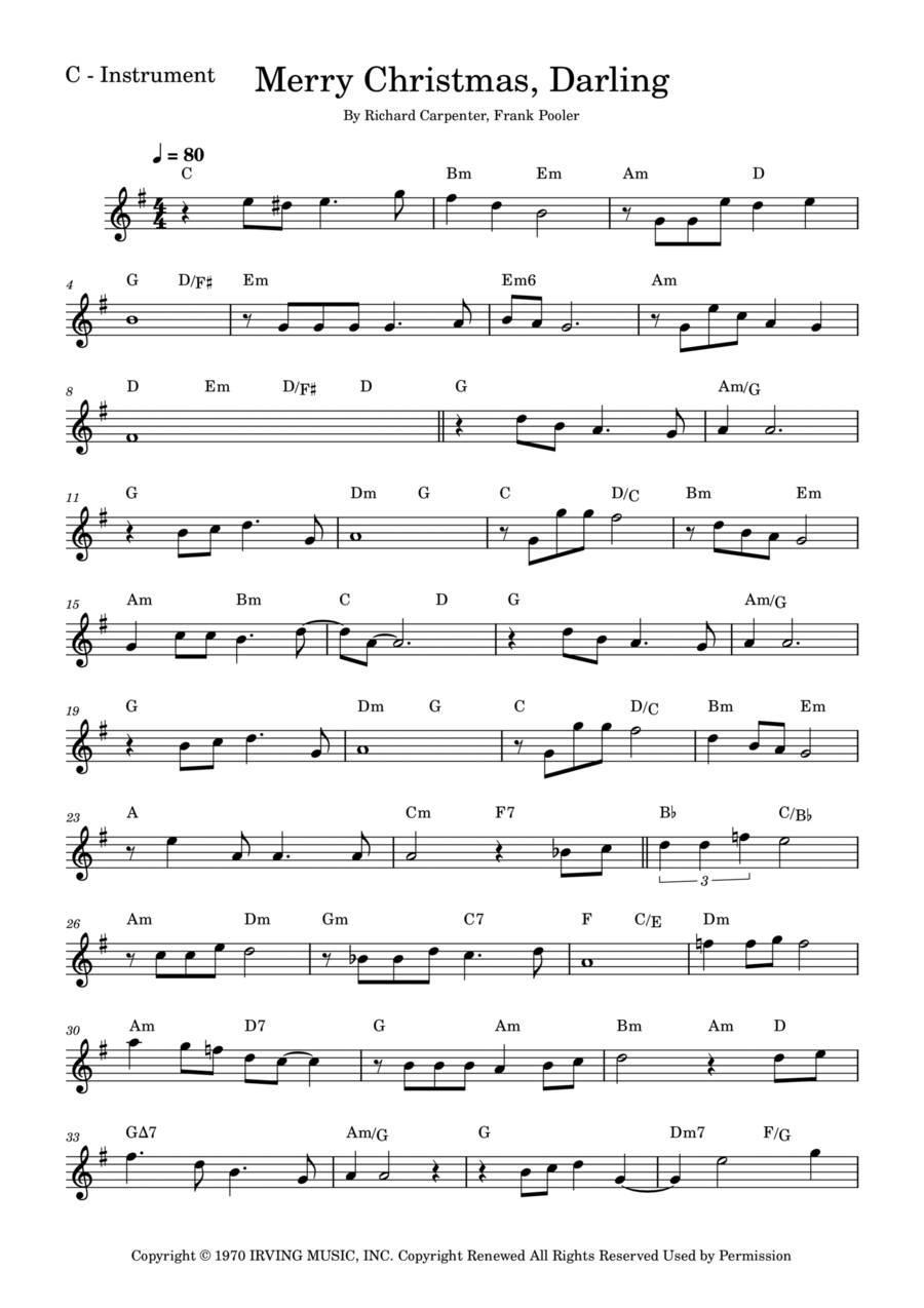 Merry Christmas, Darling Piano, Vocal scores gallery preview page 1