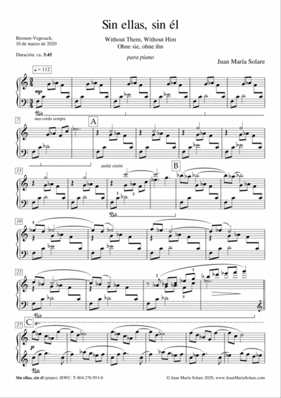 Sin ellas, sin él [piano solo] Piano Solo scores gallery preview page 1