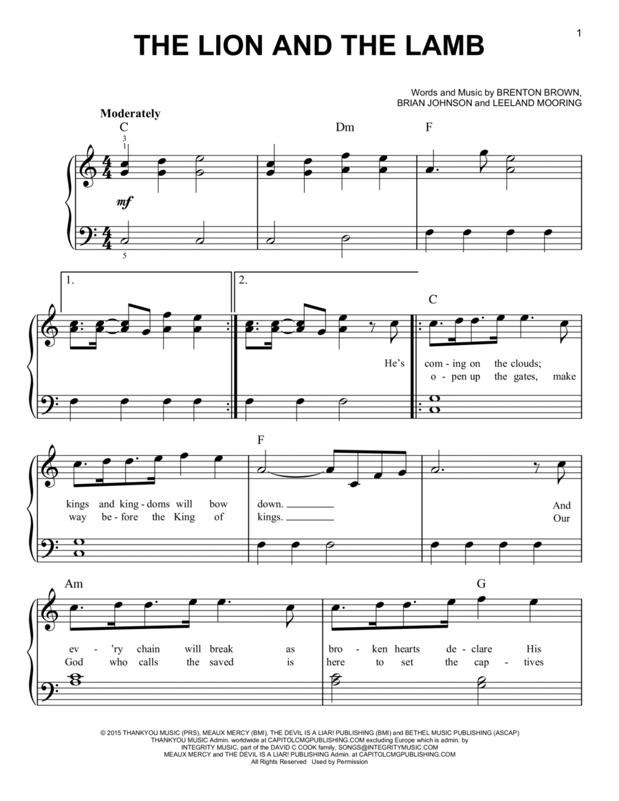The Lion And The Lamb The Lion And The Lamb Easy Piano scores gallery preview page 1