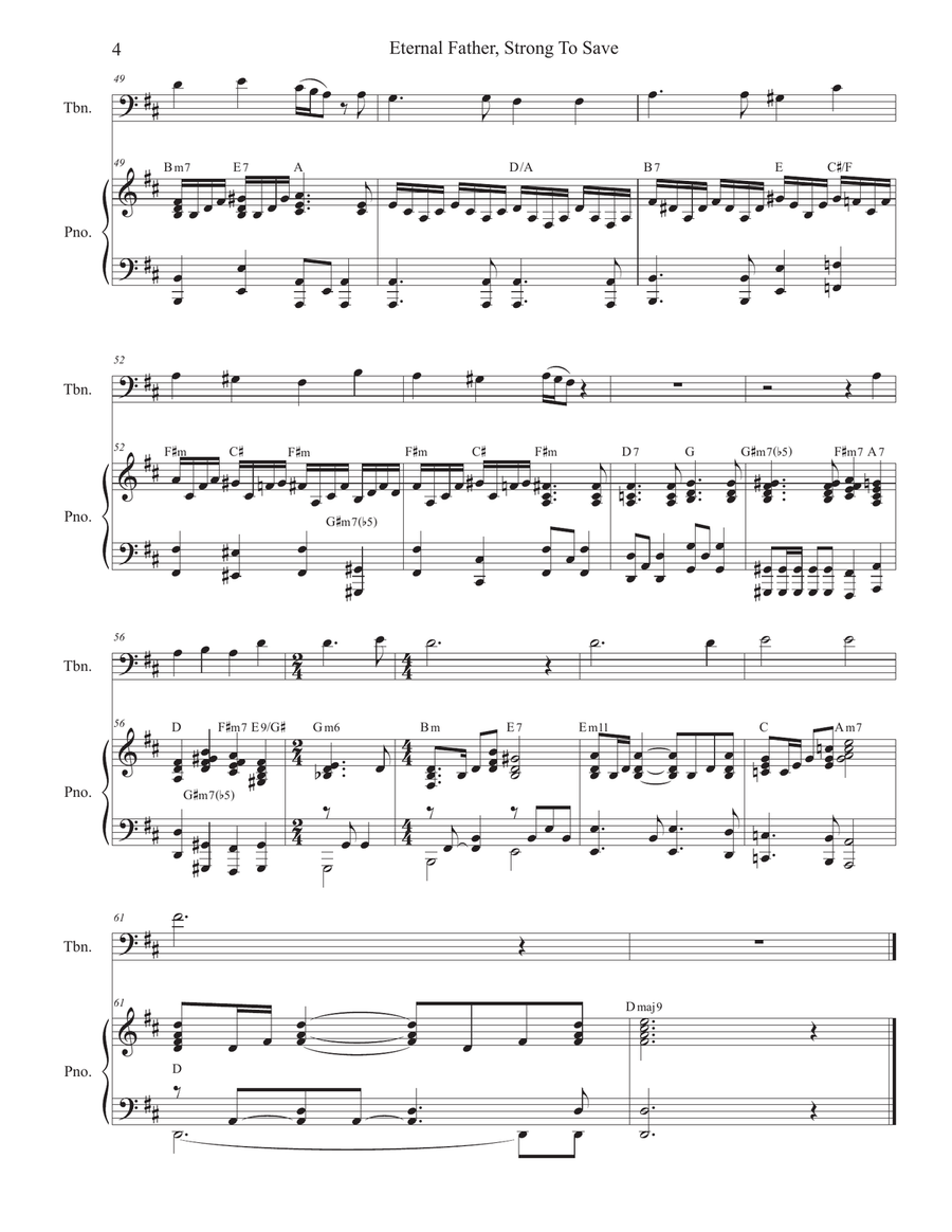 Eternal Father, Strong To Save (The Navy Hymn) (Trombone solo and Piano) Piano scores gallery preview page 4