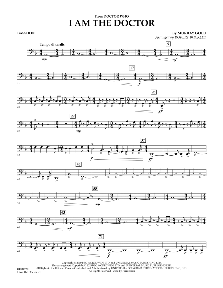 I Am the Doctor (from Doctor Who) - Bassoon Bassoon scores gallery preview page 1
