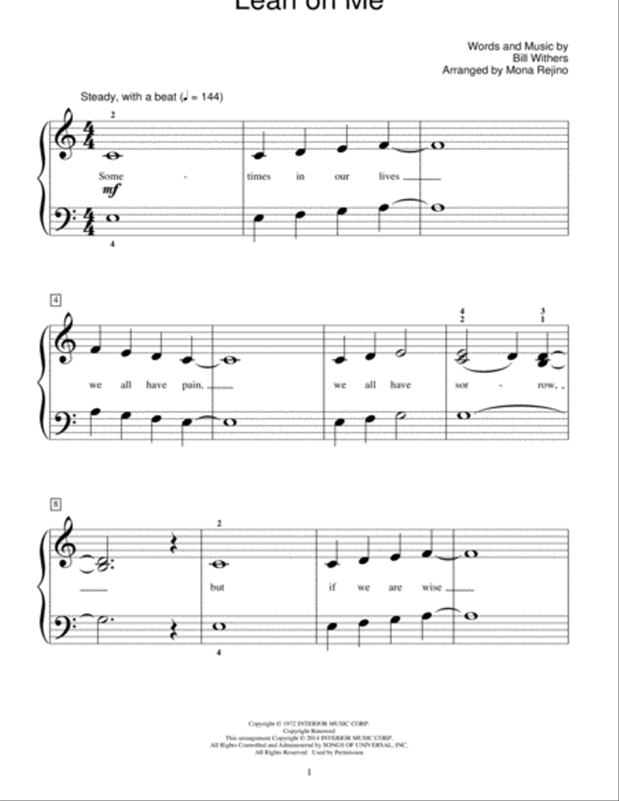 Lean On Me by Bill Withers Piano Method Digital Sheet Music Sheet Music Plus