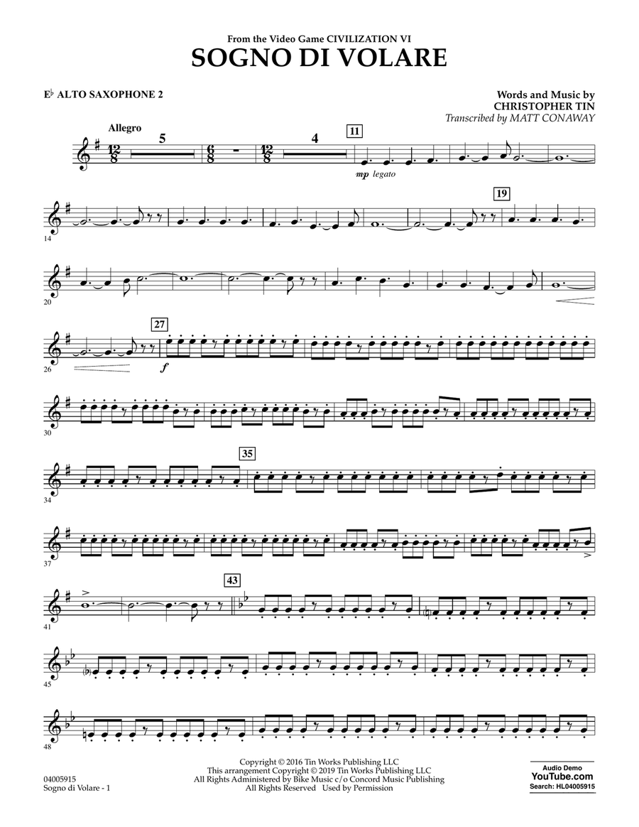 Sogno di Volare (from Civilization VI) (arr. Matt Conaway) - Eb Alto Saxophone 2 Concert Band scores gallery preview page 1