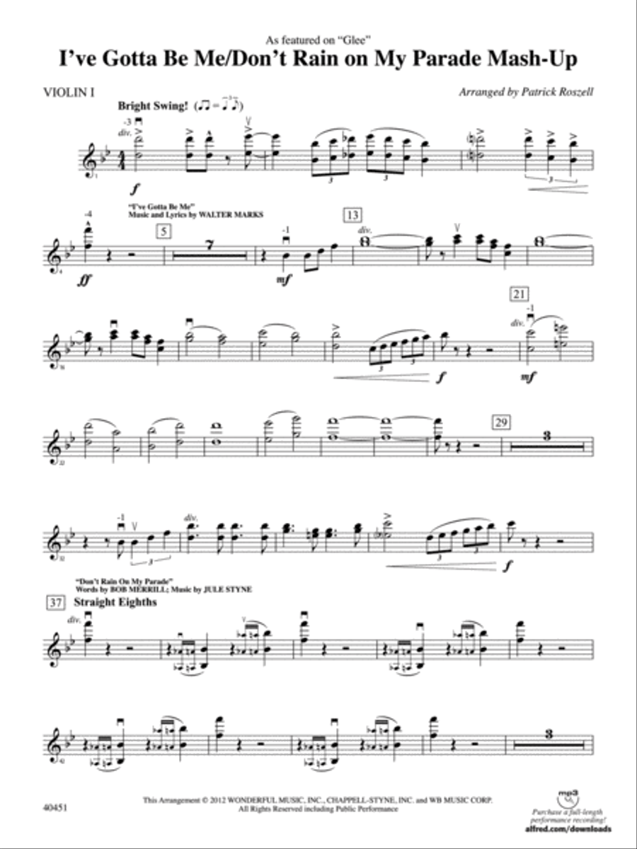 I’ve Gotta Be Me / Don’t Rain on My Parade Mash-Up: 1st Violin Full Orchestra scores gallery preview page 1