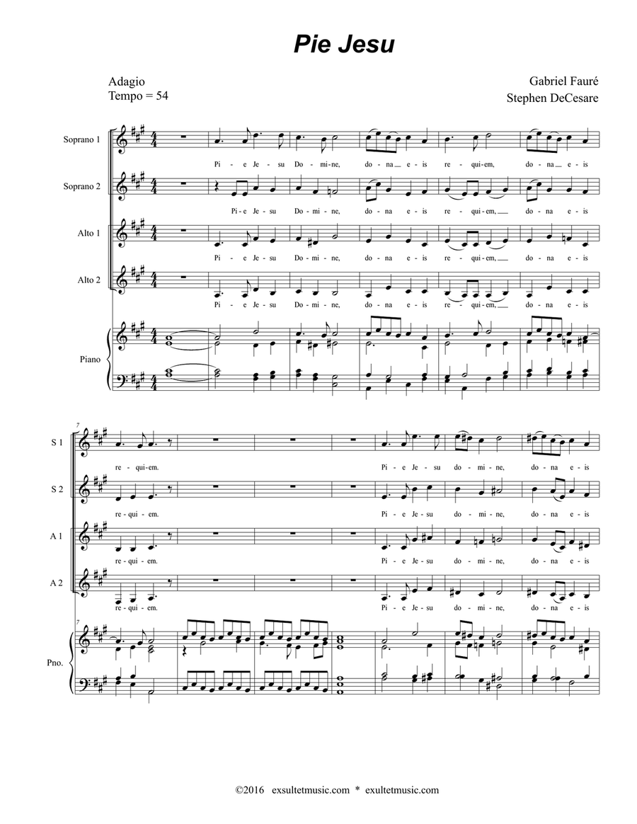 Pie Jesu (for SSAA and Piano) image number null