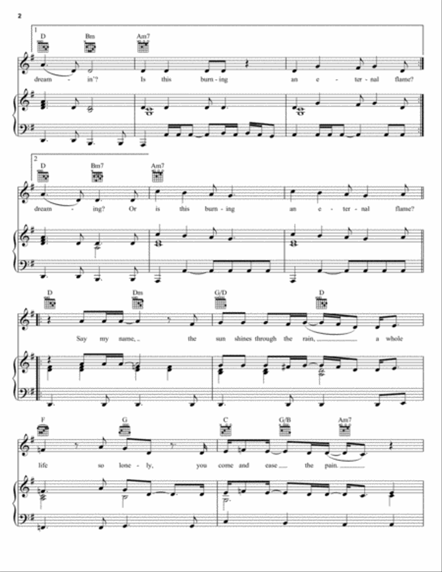 Eternal Flame by The Bangles - Piano, Vocal, Guitar - Digital