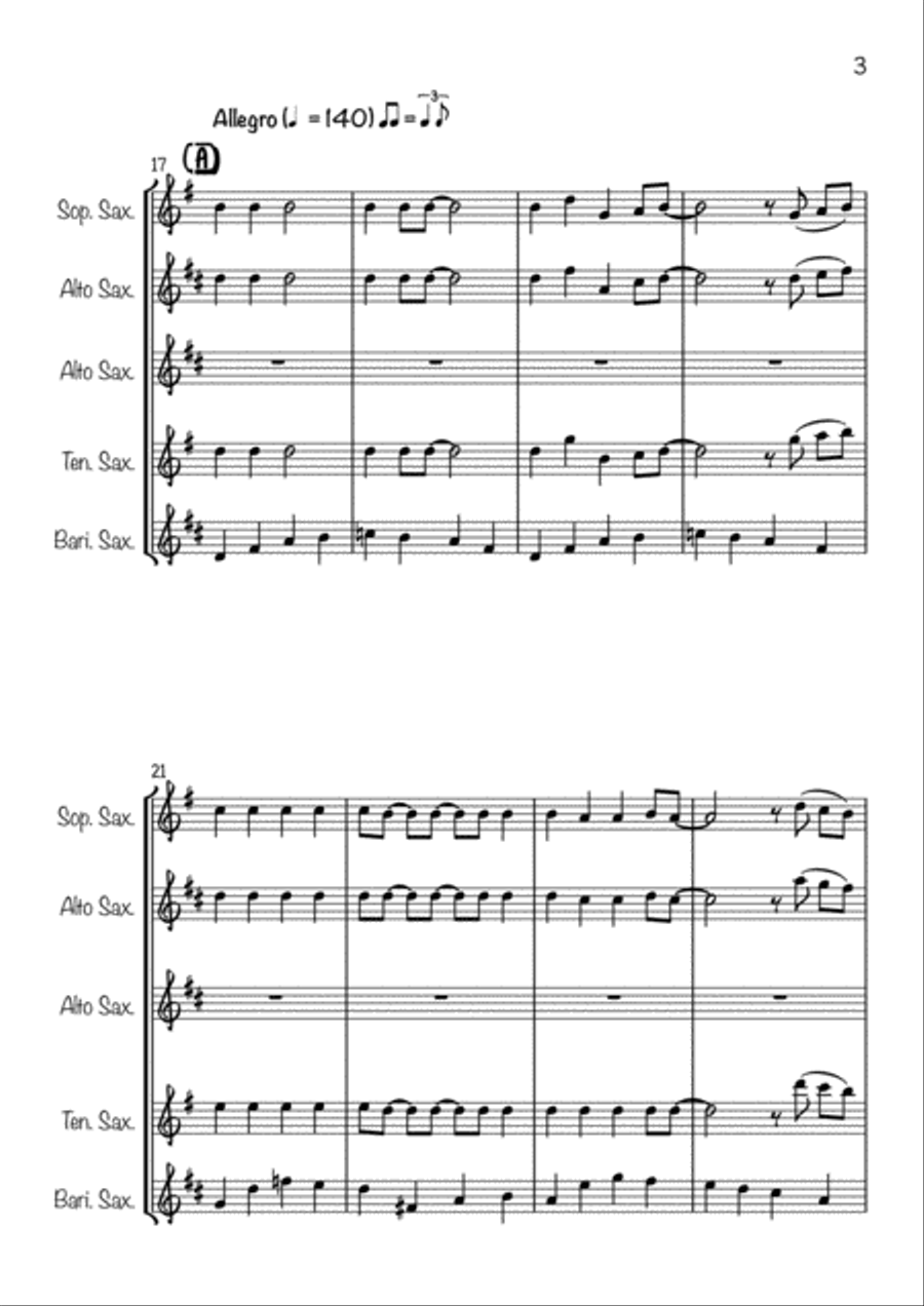 Jingle Bells Jazzy (For saxophone Quintet) Saxophone Quintet scores gallery preview page 3