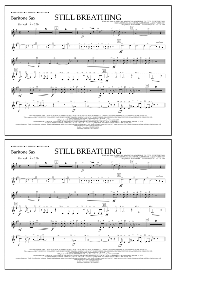 Still Breathing - Baritone Sax Baritone Saxophone scores gallery preview page 1