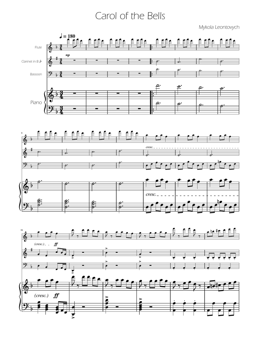 Carol of The Bells - Woodwind Trio Woodwind Trio scores gallery preview page 1