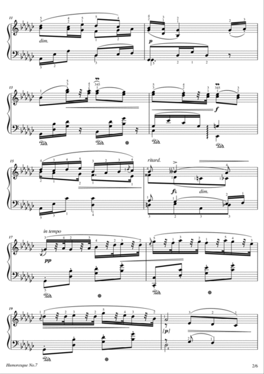 Dvořák - Humoresque Op.101 No.7 - For Piano Solo - Original With Fingered Piano Solo scores gallery preview page 2