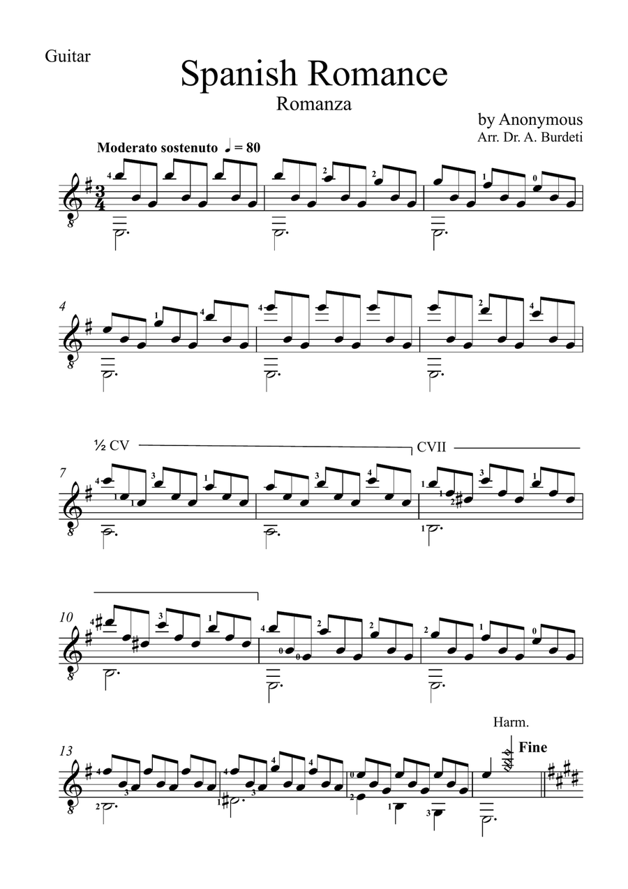 Spanish Romance - Romanza (Solo Guitar) Classical Guitar scores gallery preview page 4