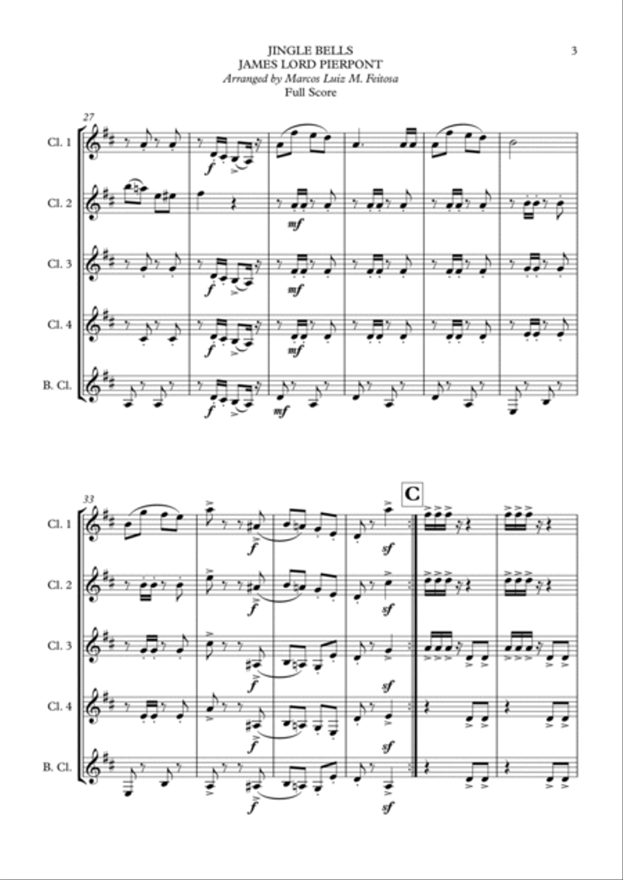 Jingle Bells - Clarinet Quintet Clarinet Quintet scores gallery preview page 5