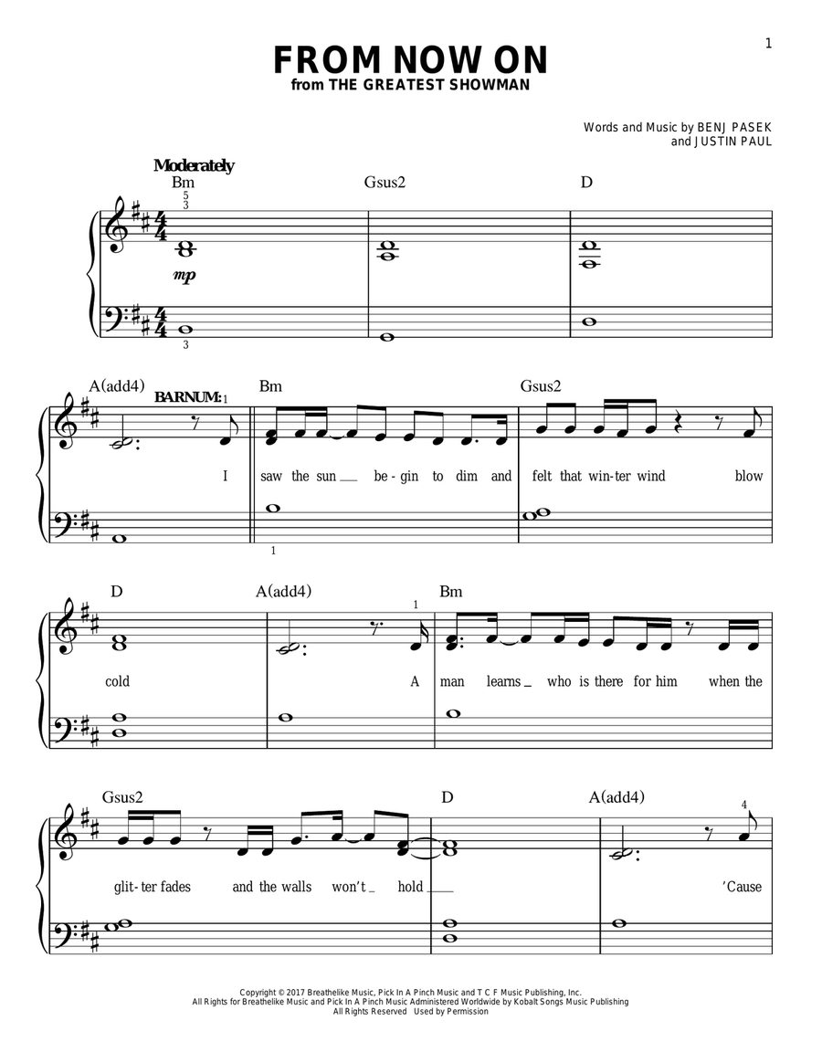 From Now On (from The Greatest Showman) Easy Piano scores gallery preview page 1