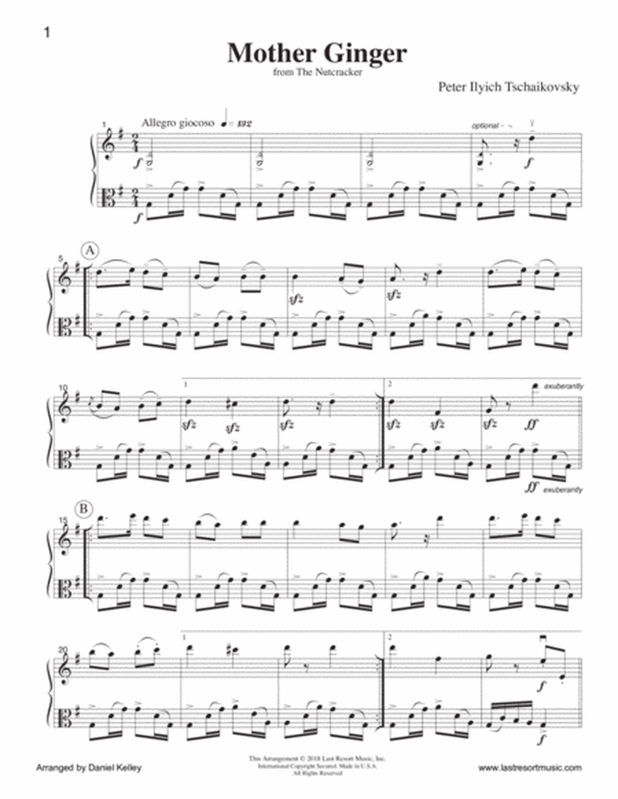 Mother Ginger from The Nutcracker for Flute or Oboe or Violin & Viola Duet - Music for Two