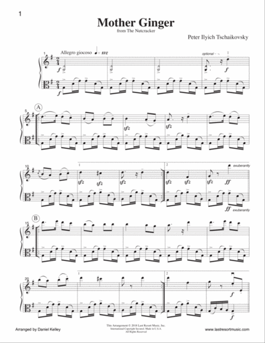 Mother Ginger from The Nutcracker for Flute or Oboe or Violin & Viola Duet - Music for Two