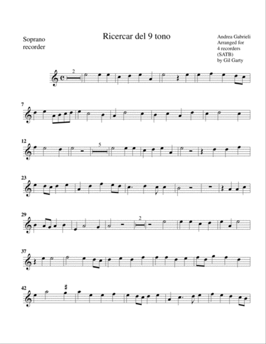 Ricercar del 9 tono (arrangement for 4 recorders) Recorder scores gallery preview page 5