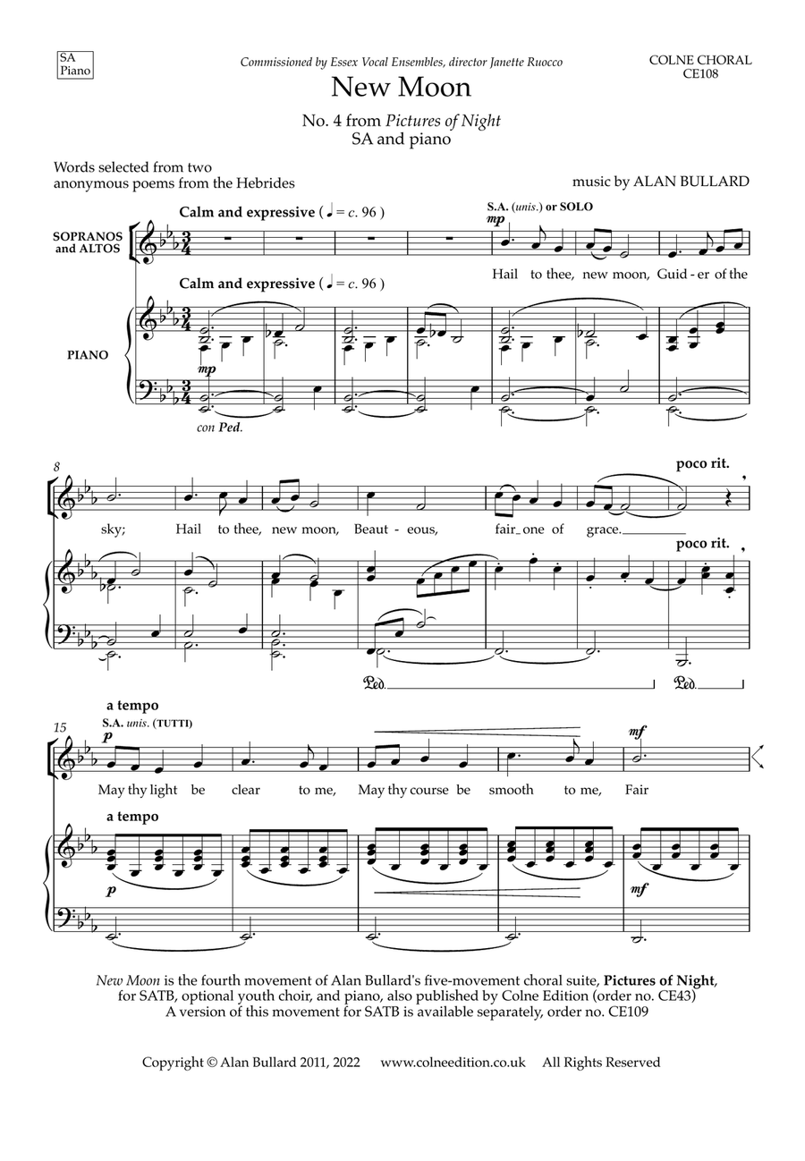 New Moon - upper voices (SA) and piano version SA scores gallery preview page 3